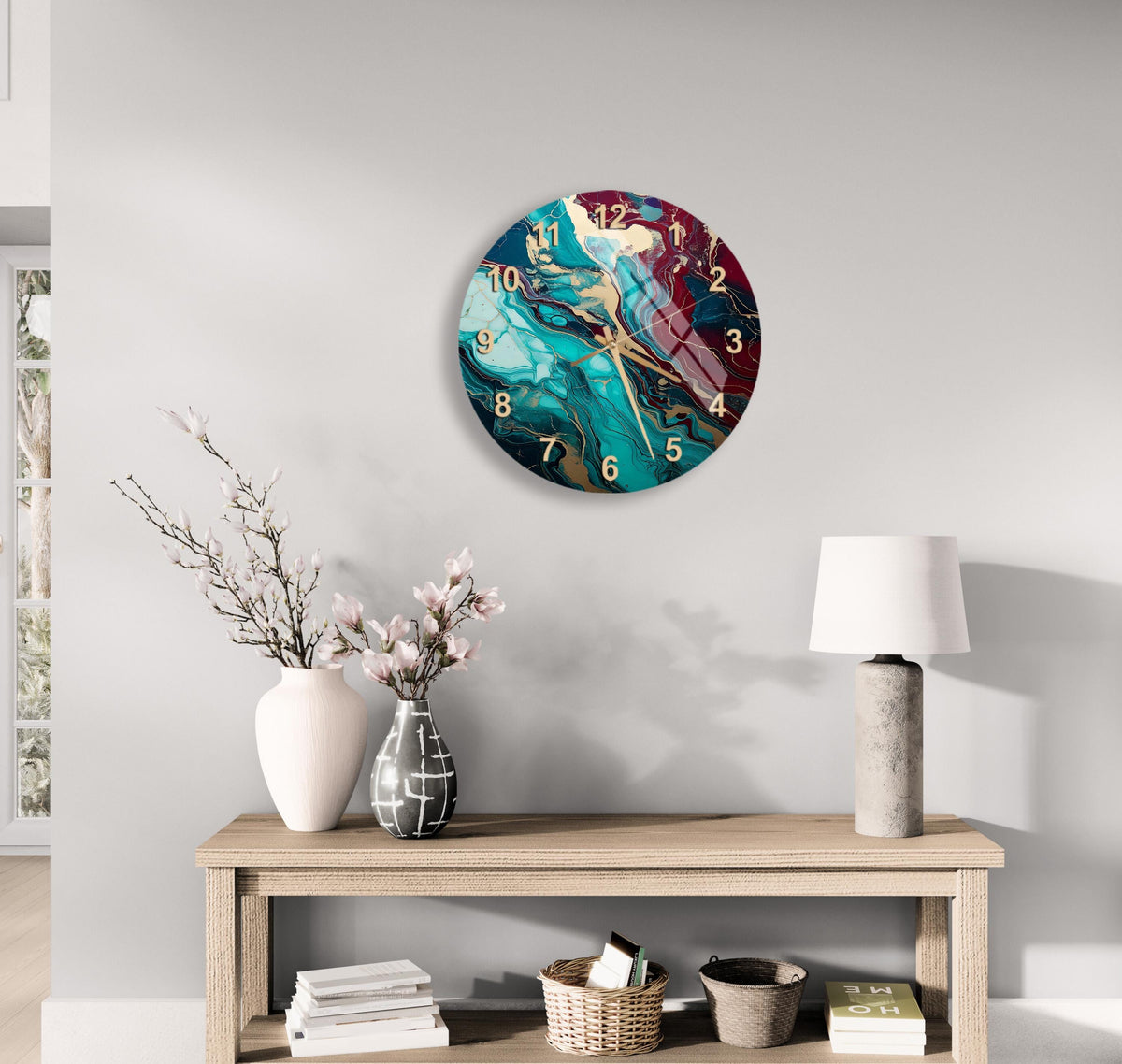 a clock on the wall of a living room