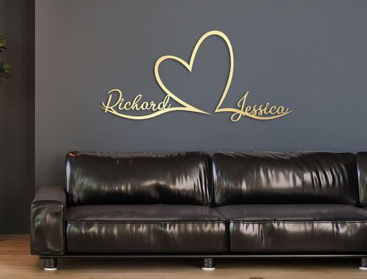 Custom Metal Wall Art - Large Gold Heart Sign | Personalized Wedding Decor