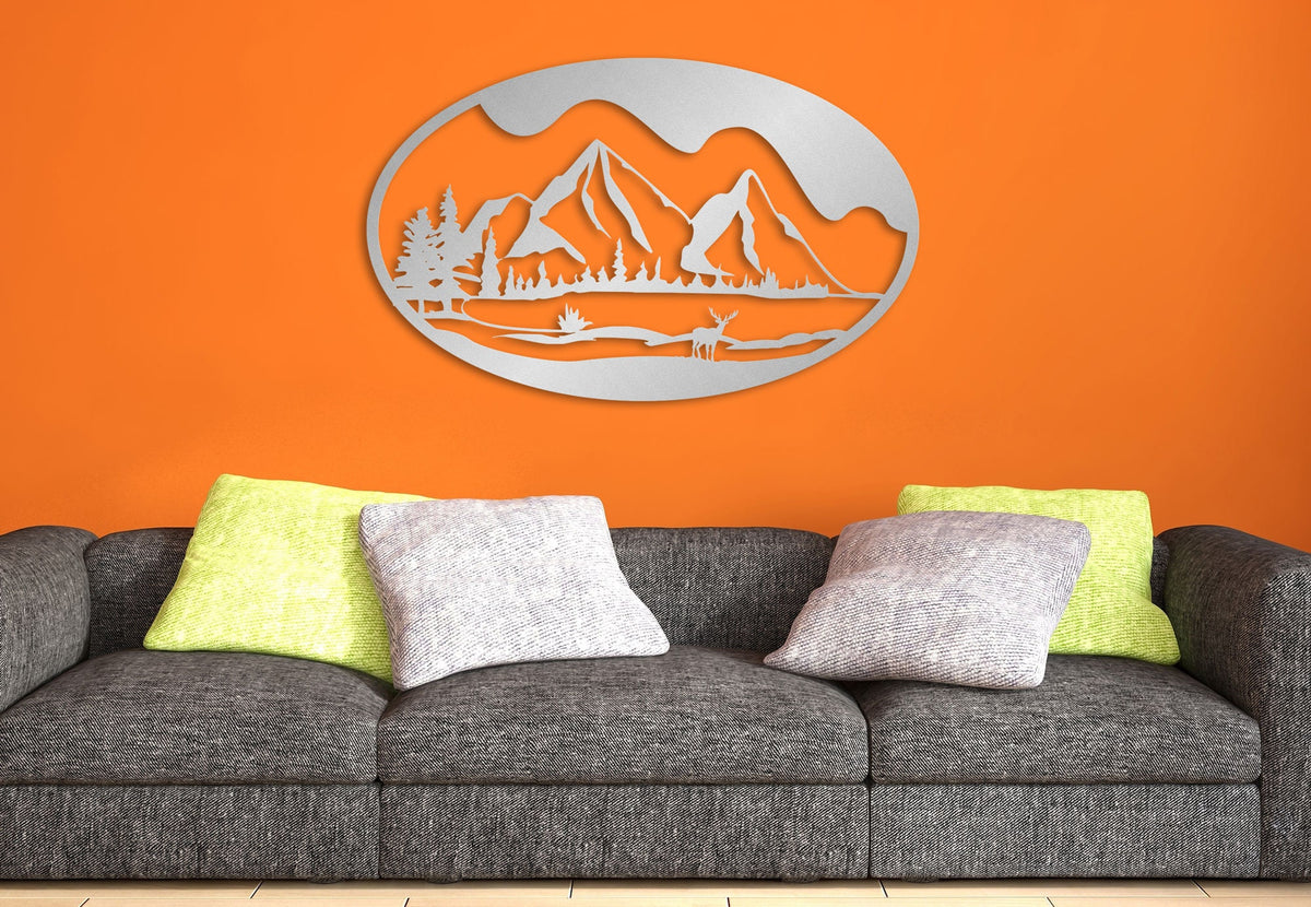 Deers and Mountain Metal Family Name Sign Customized Metal Wall Art