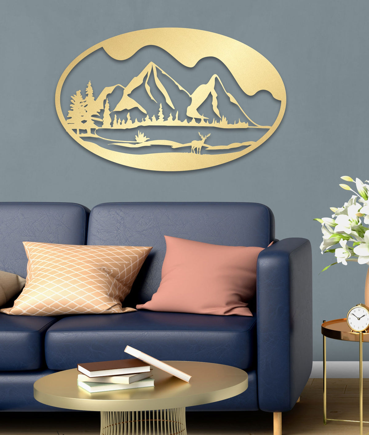 Deers and Mountain Metal Family Name Sign Customized Metal Wall Art