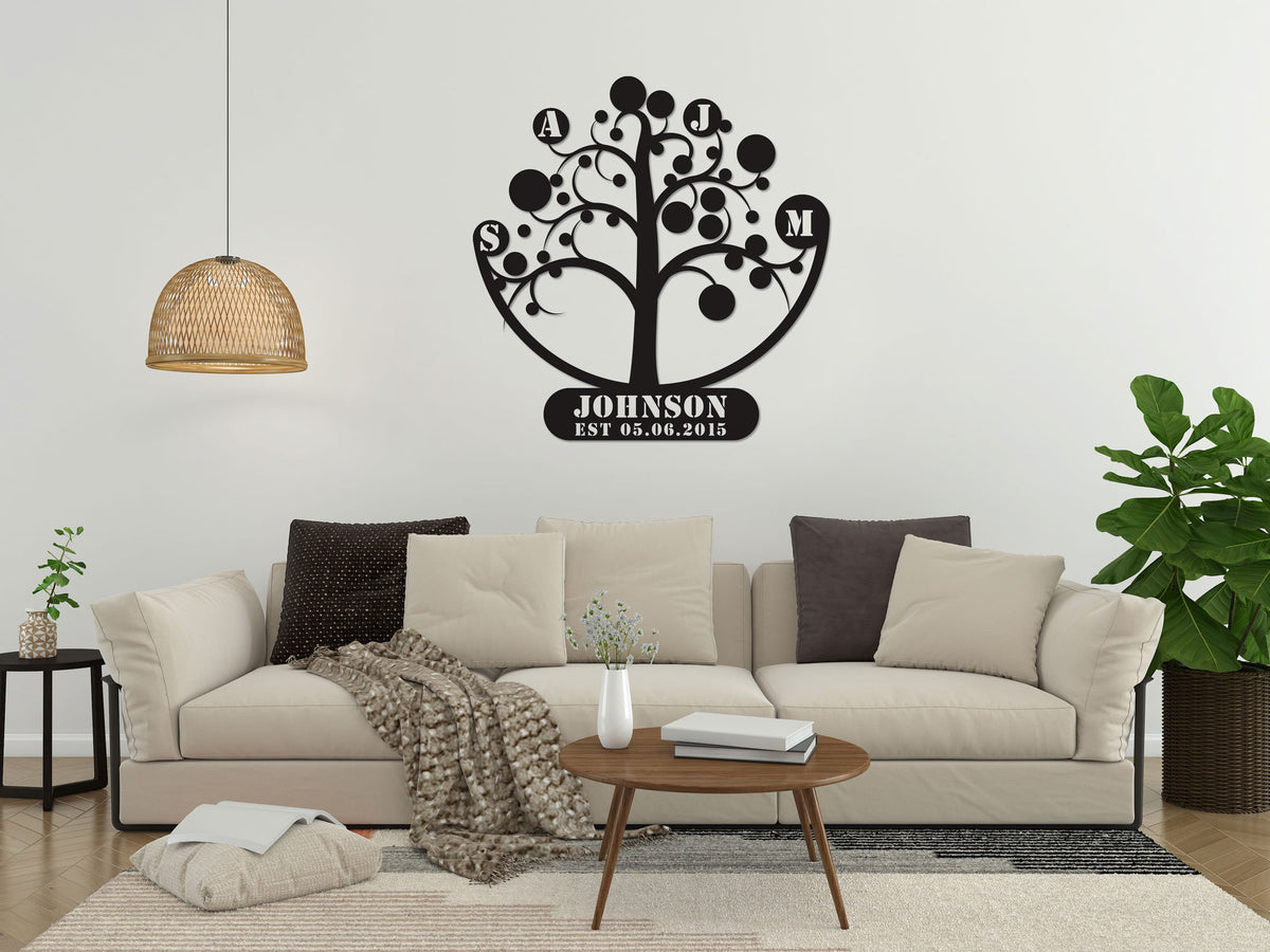 Personalized Metal Family Tree Name Sign Metal Wall Art
