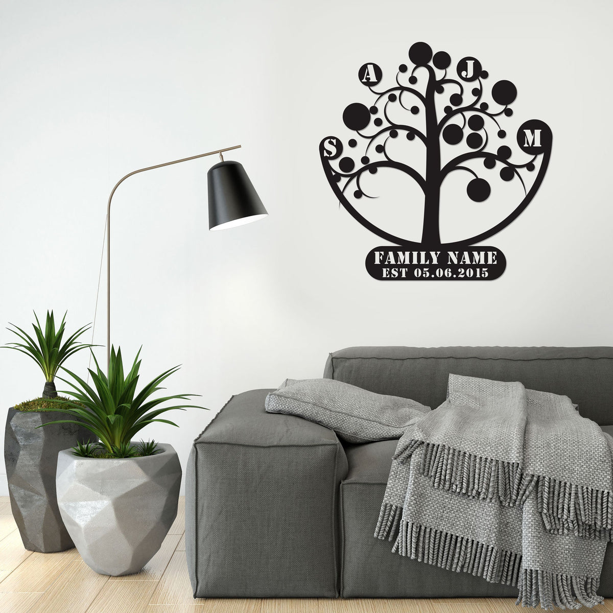 Family Tree Name Sign Metal Wall Art  Personalized Home Decoration