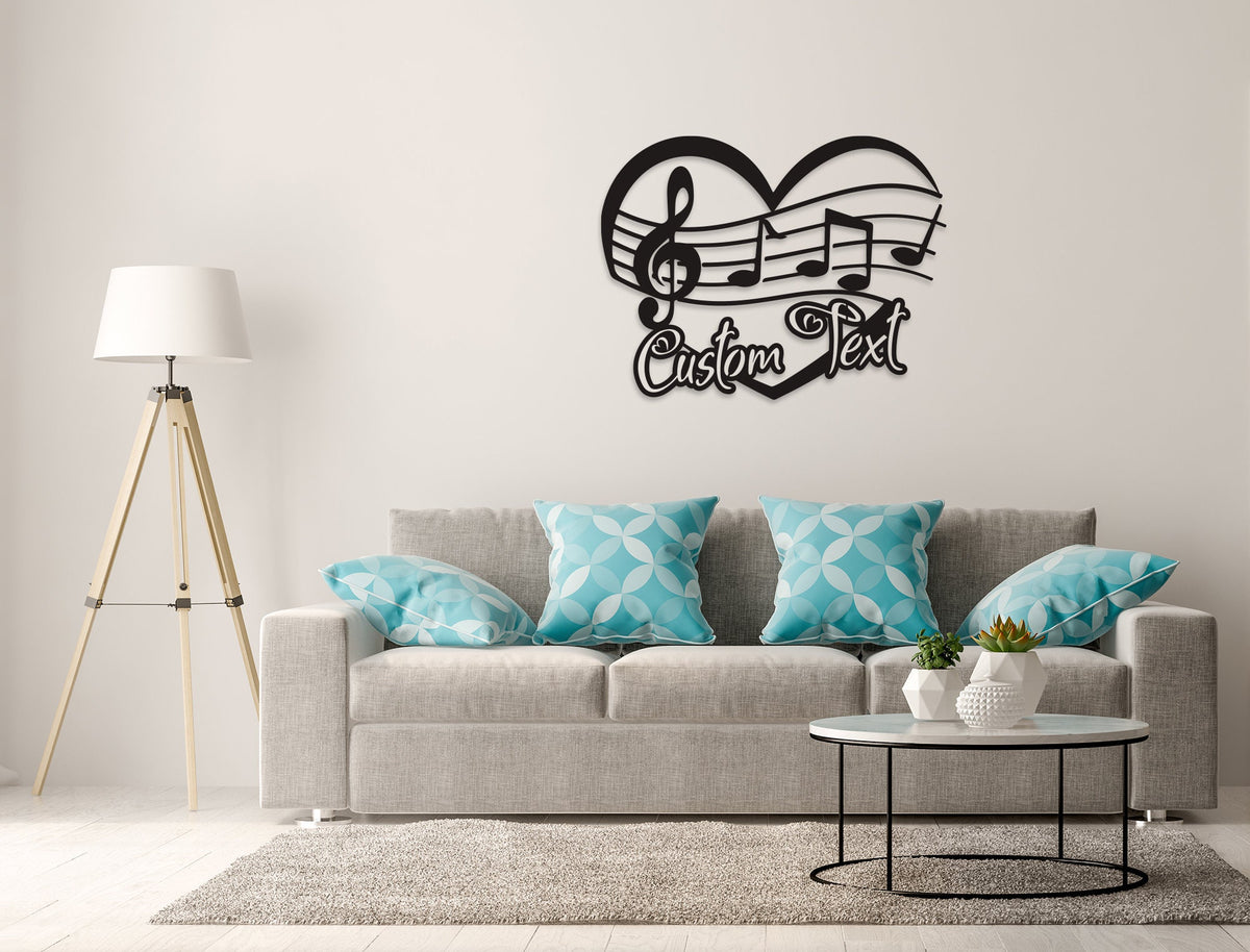 Music Notes and Heart Metal Wall Art and Personalized Decor Gift for Musician