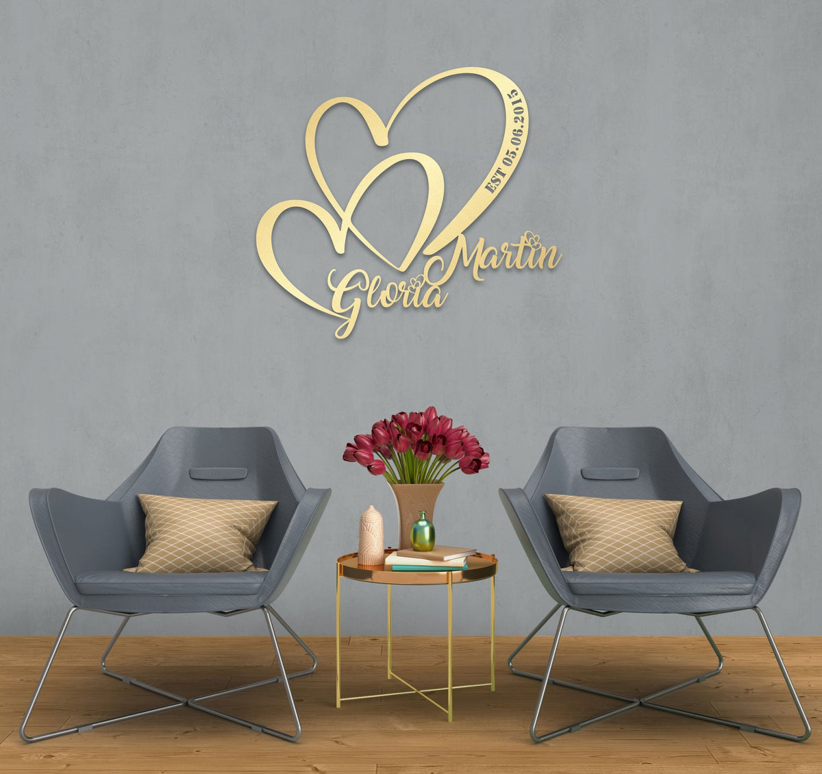 Metal Customized Love Sign Heart and Love Personalized Metal Wall Art