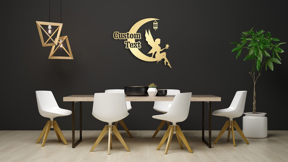 Shiny Metal Angel and Moon Customized Metal Wall Art
