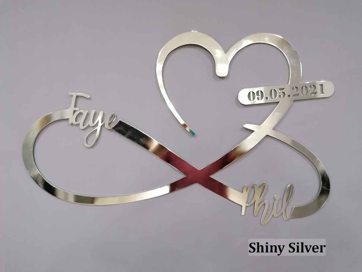 Gold Metal Customized Names and Date Sign Heart and Infinity Metal Wall Art