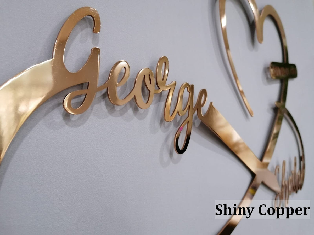 Gold Metal Customized Names and Date Sign Heart and Infinity Metal Wall Art