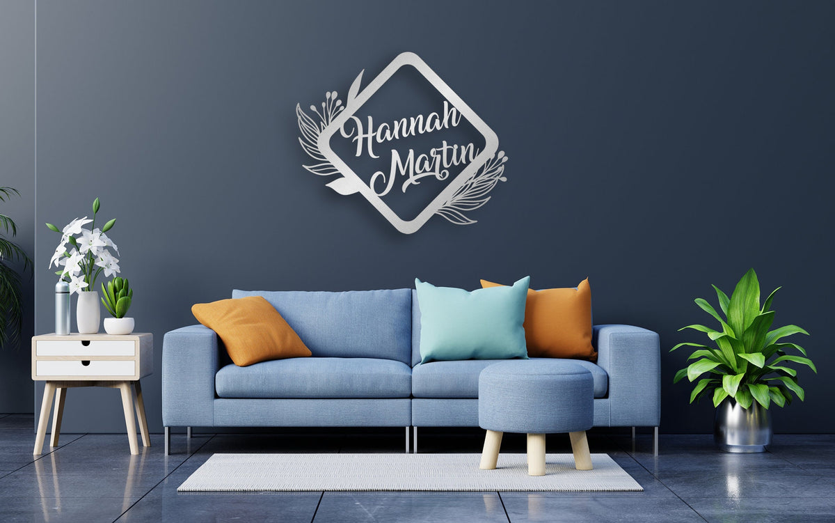 Metal Name Sign Modern Metal Floral Personalized Wall Art