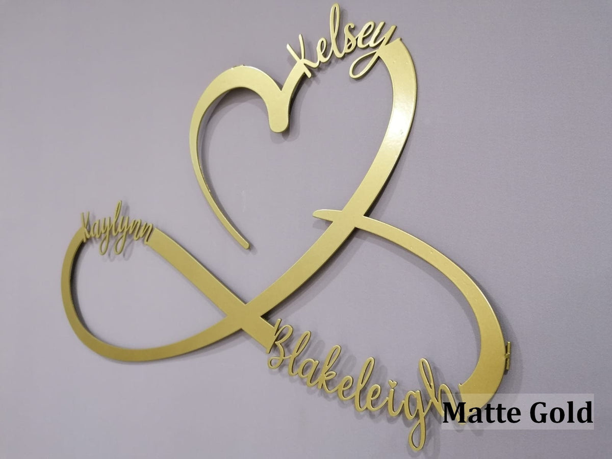Gold Metal Customized Names and Date Sign Heart and Infinity Metal Wall Art