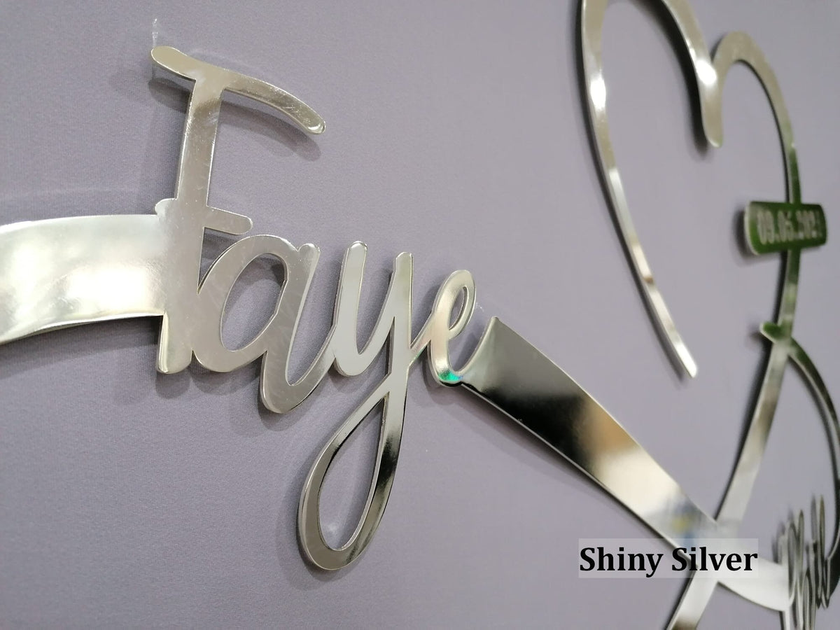 Gold Metal Customized Names and Date Sign Heart and Infinity Metal Wall Art