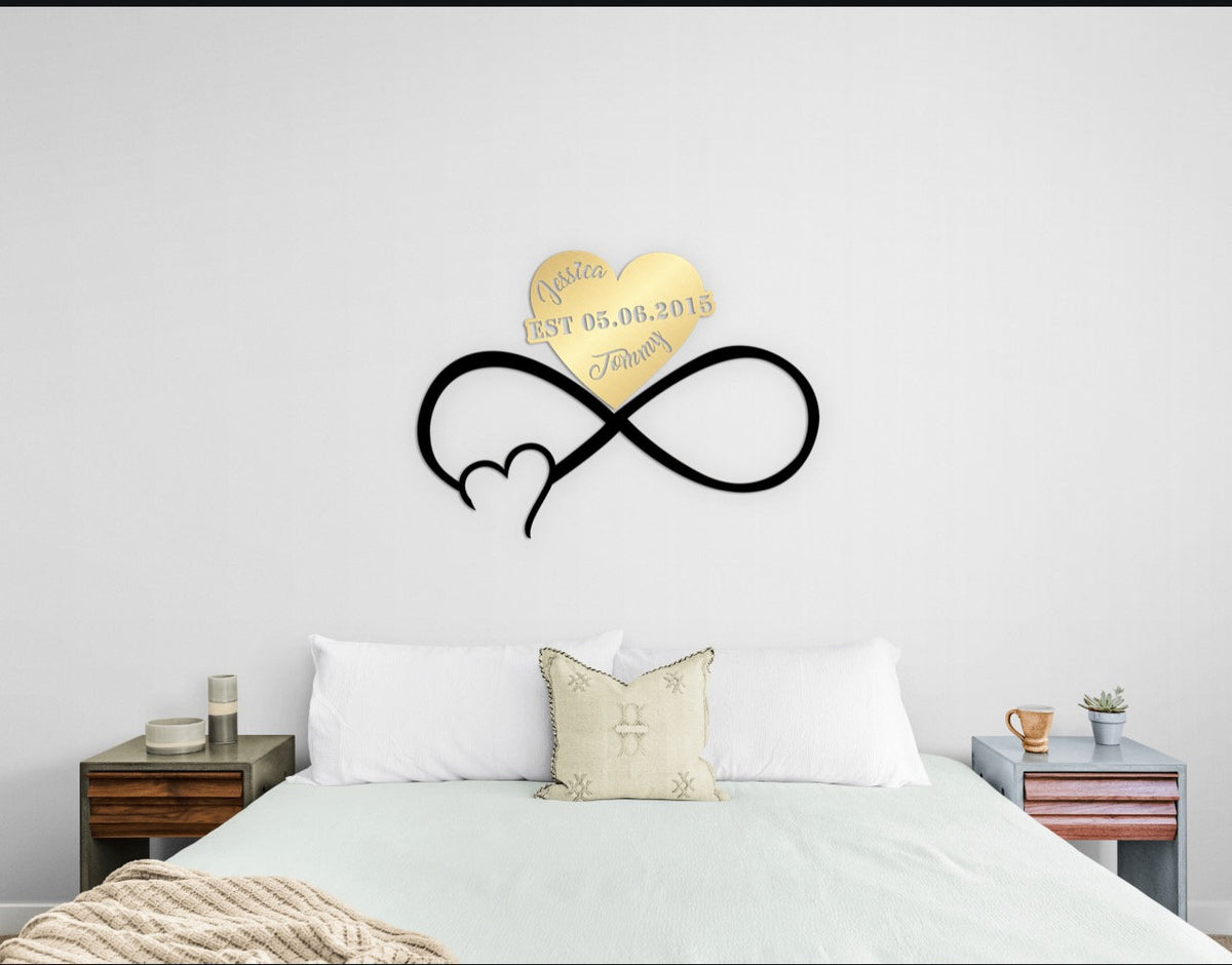 Metal Customized Names and Date Sign Heart and Infinity Metal Wall Art