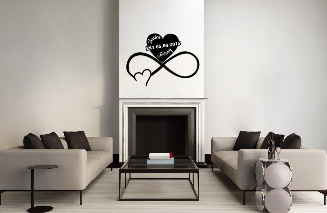 Metal Customized Names and Date Sign Heart and Infinity Metal Wall Art