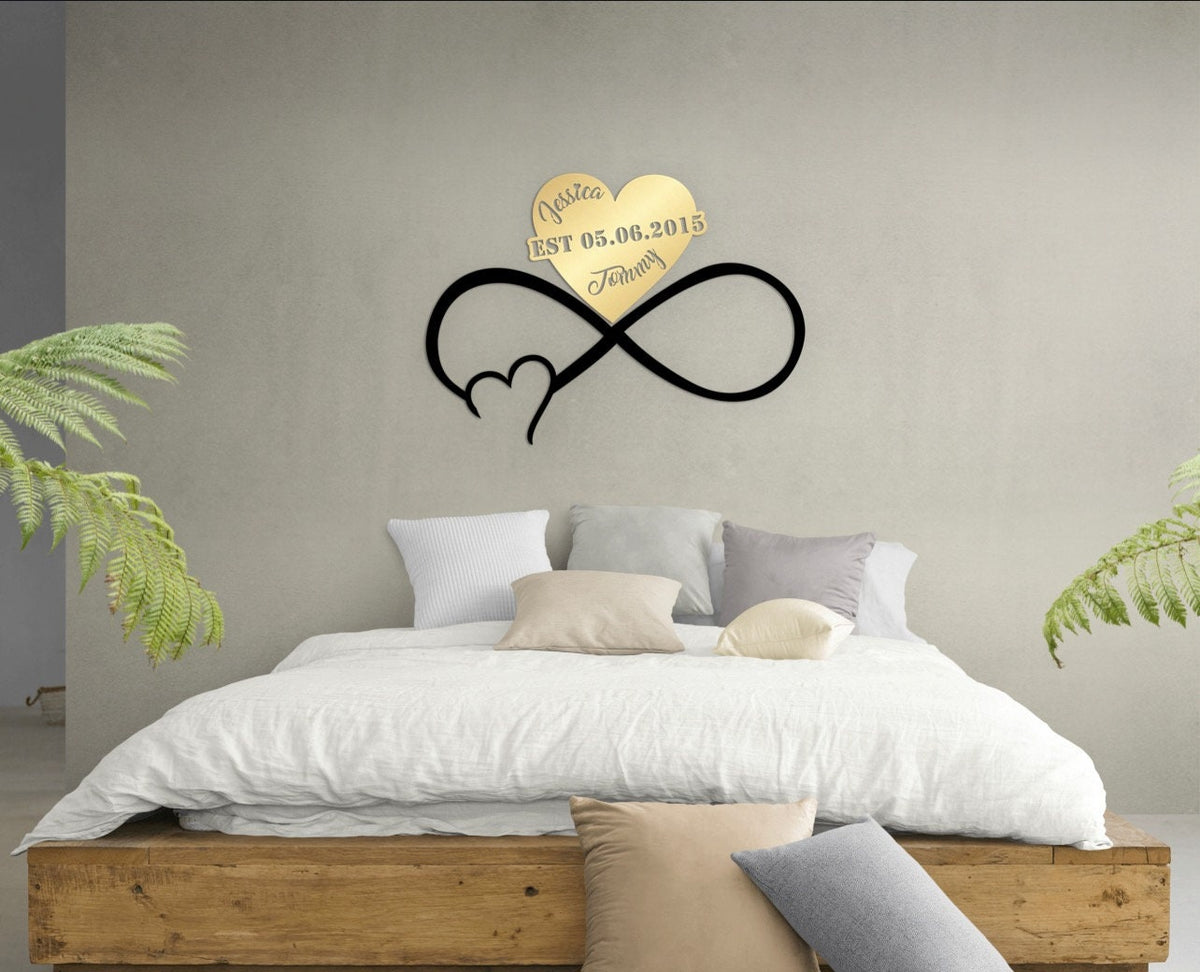 Metal Customized Names and Date Sign Heart and Infinity Metal Wall Art