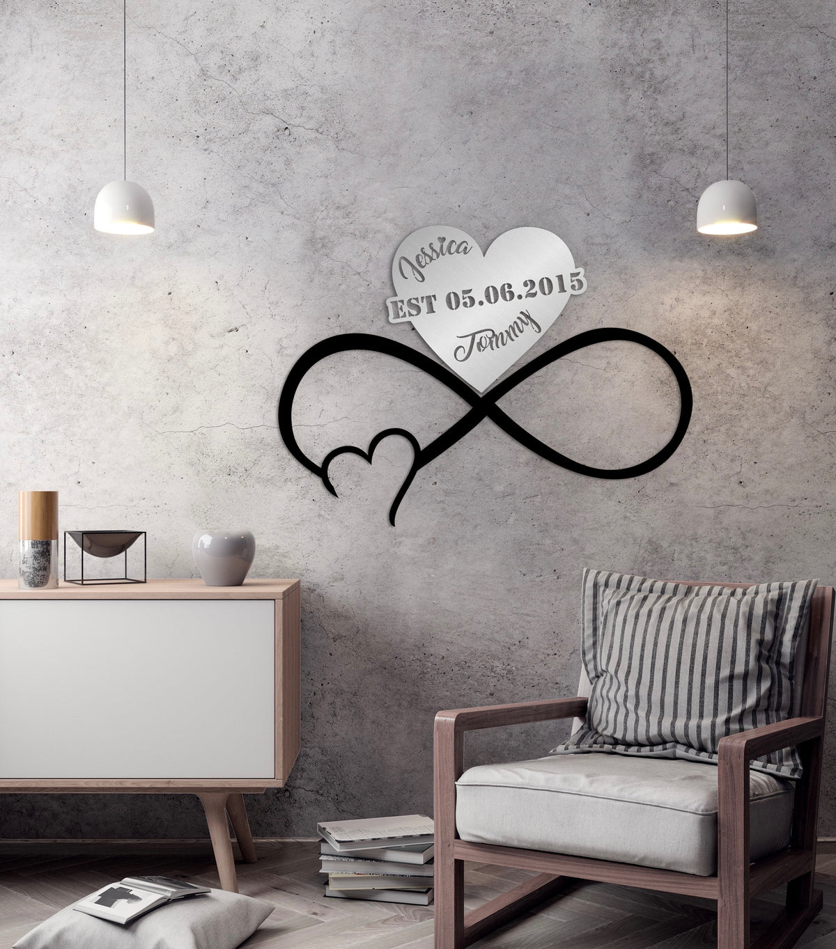 Metal Customized Names and Date Sign Heart and Infinity Metal Wall Art