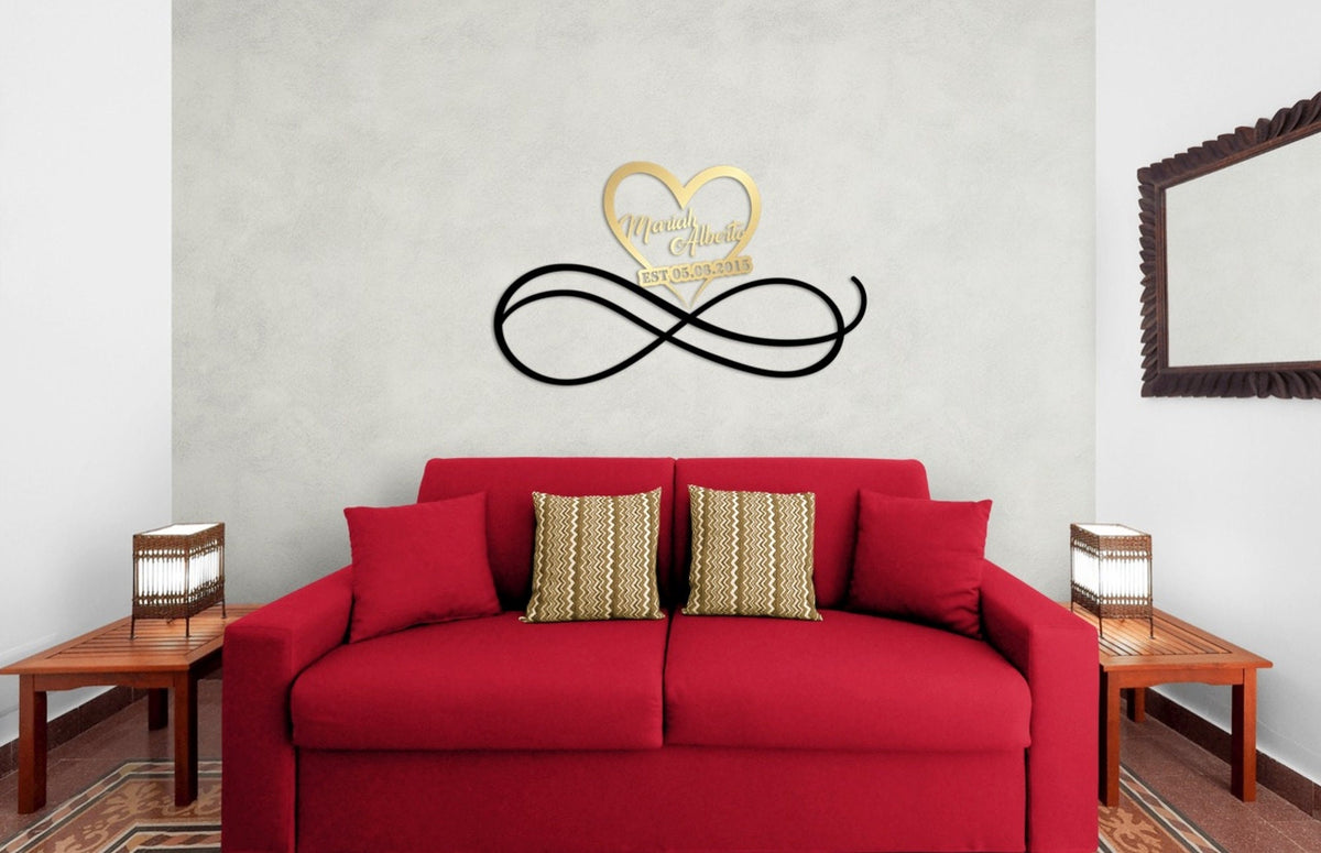 Metal Customized Names and Date Sign Heart and Infinity Wall Art