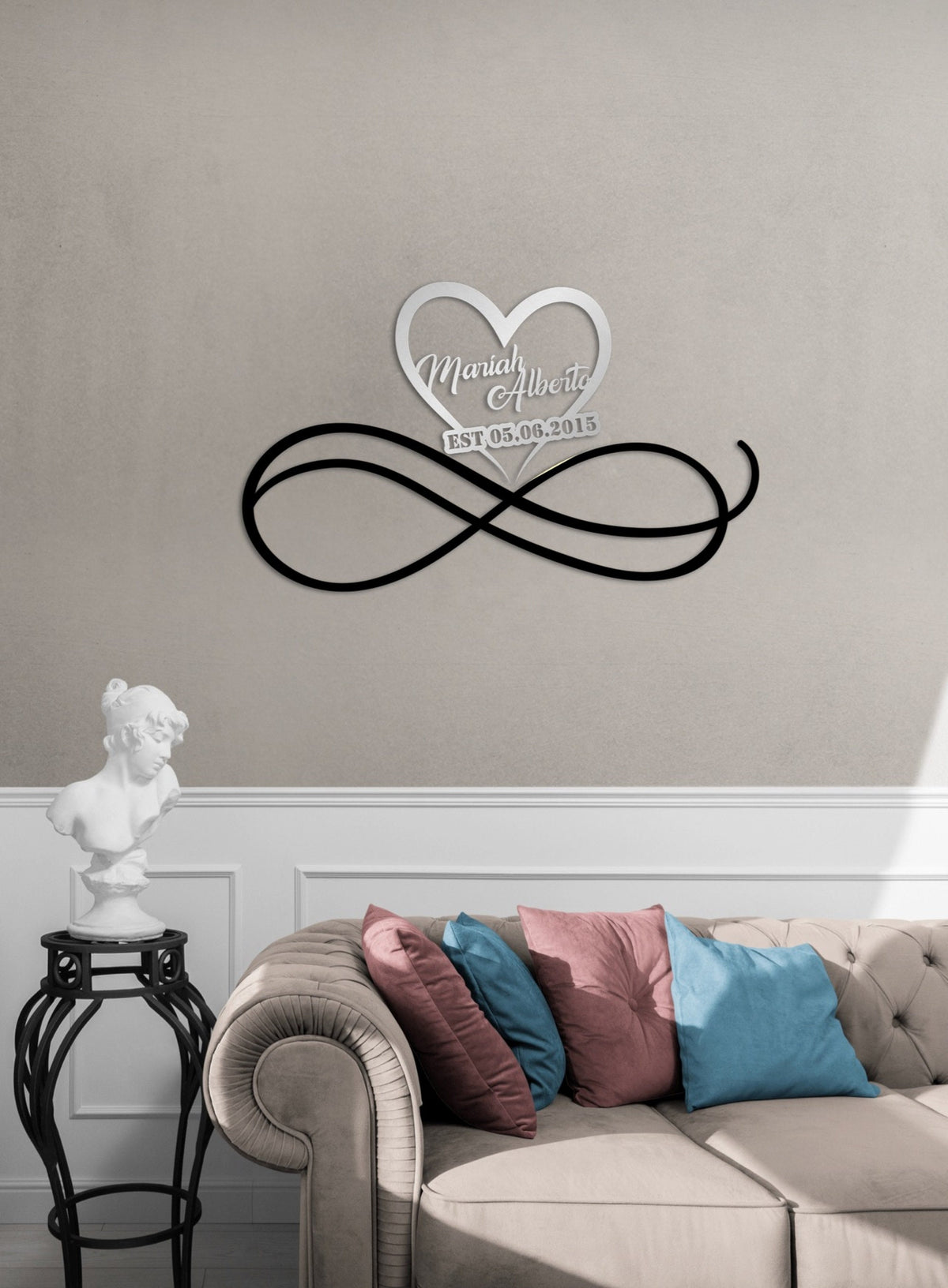 Metal Customized Names and Date Sign Heart and Infinity Wall Art
