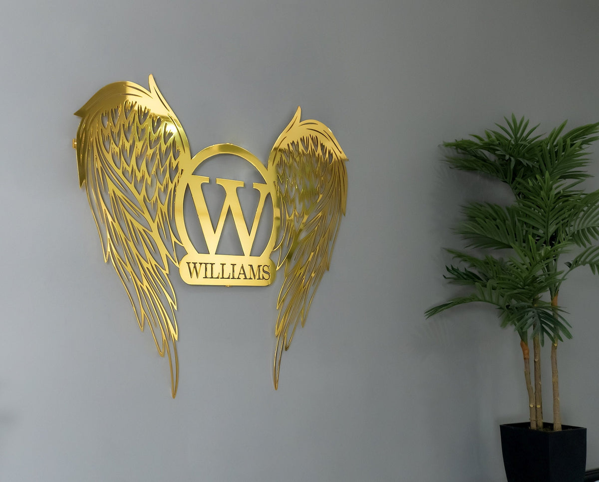 Personalized Metal Angel Wings Name Sign Wall Art