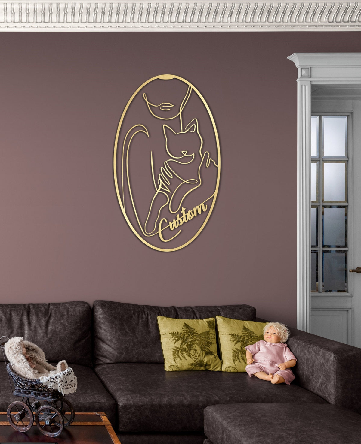 Personalized Girl and Cat Metal Wall Art and Modern Decor