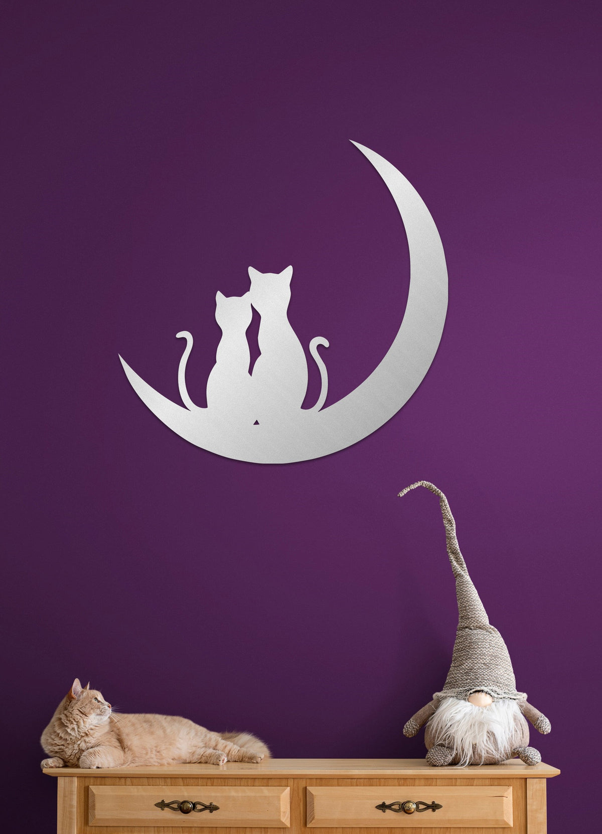 Cat and Moon Themed Personalized Metal Wall Art and Decor Gift