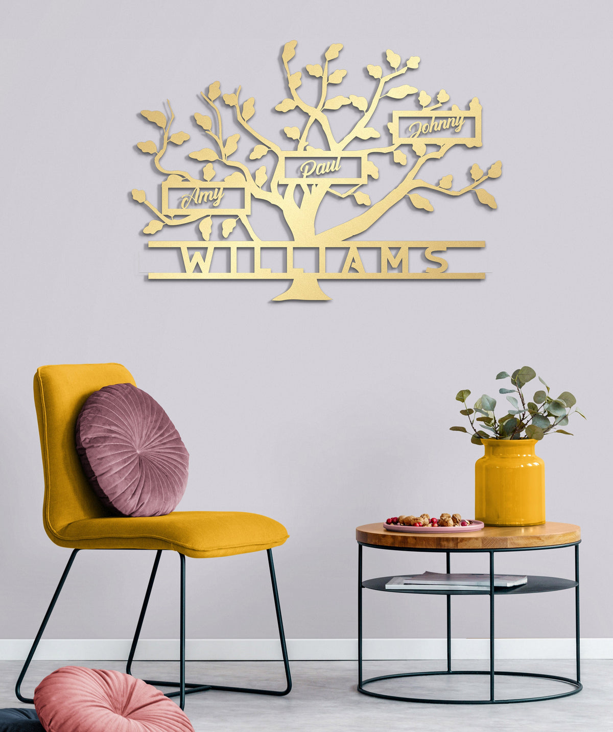 Family Tree Name Sign Metal Wall Art  Personalized Home Decoration