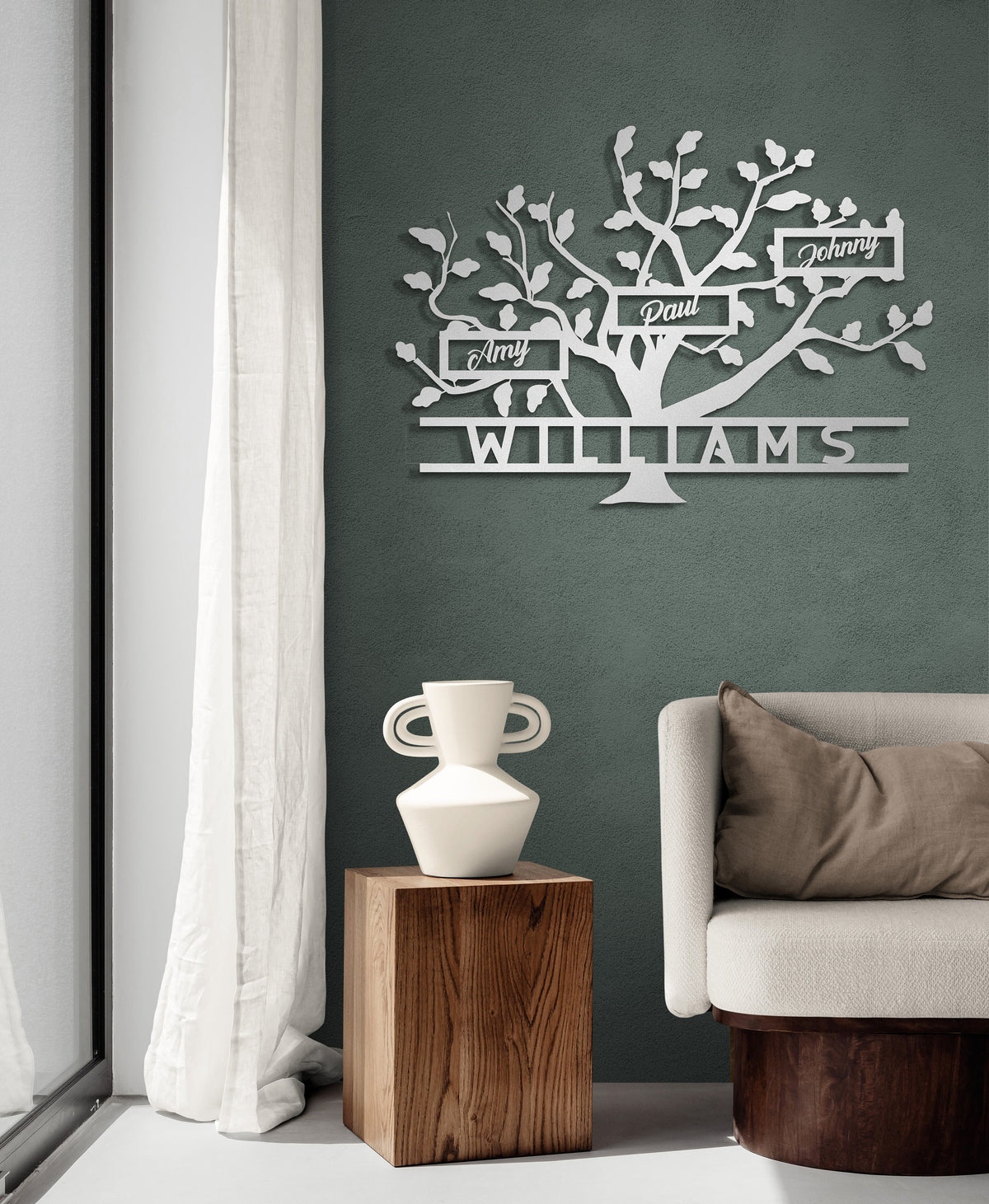 Family Tree Name Sign Metal Wall Art  Personalized Home Decoration