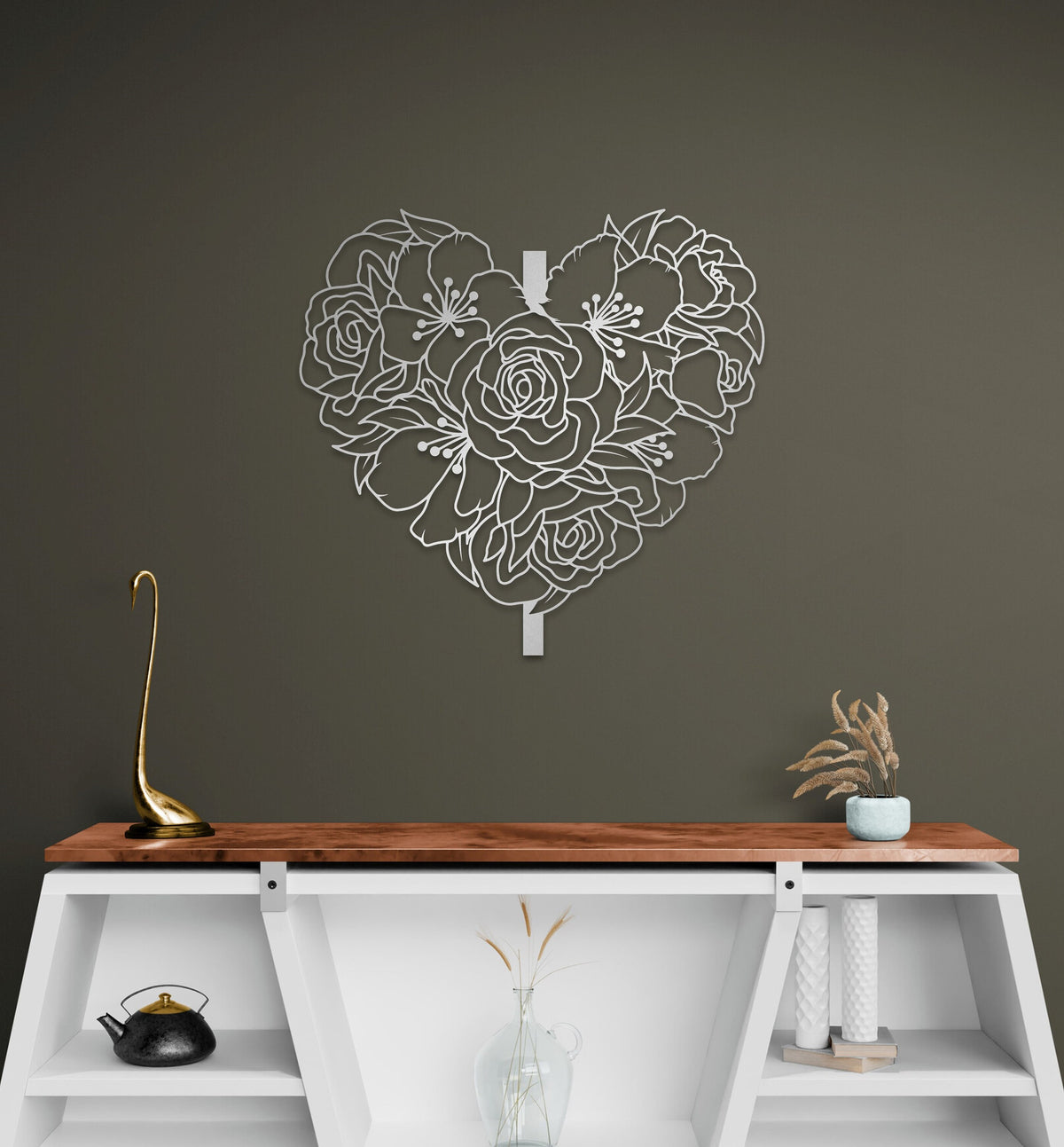 Heart Rose Metal Wall Art Floral Modern Metal Wall Decor