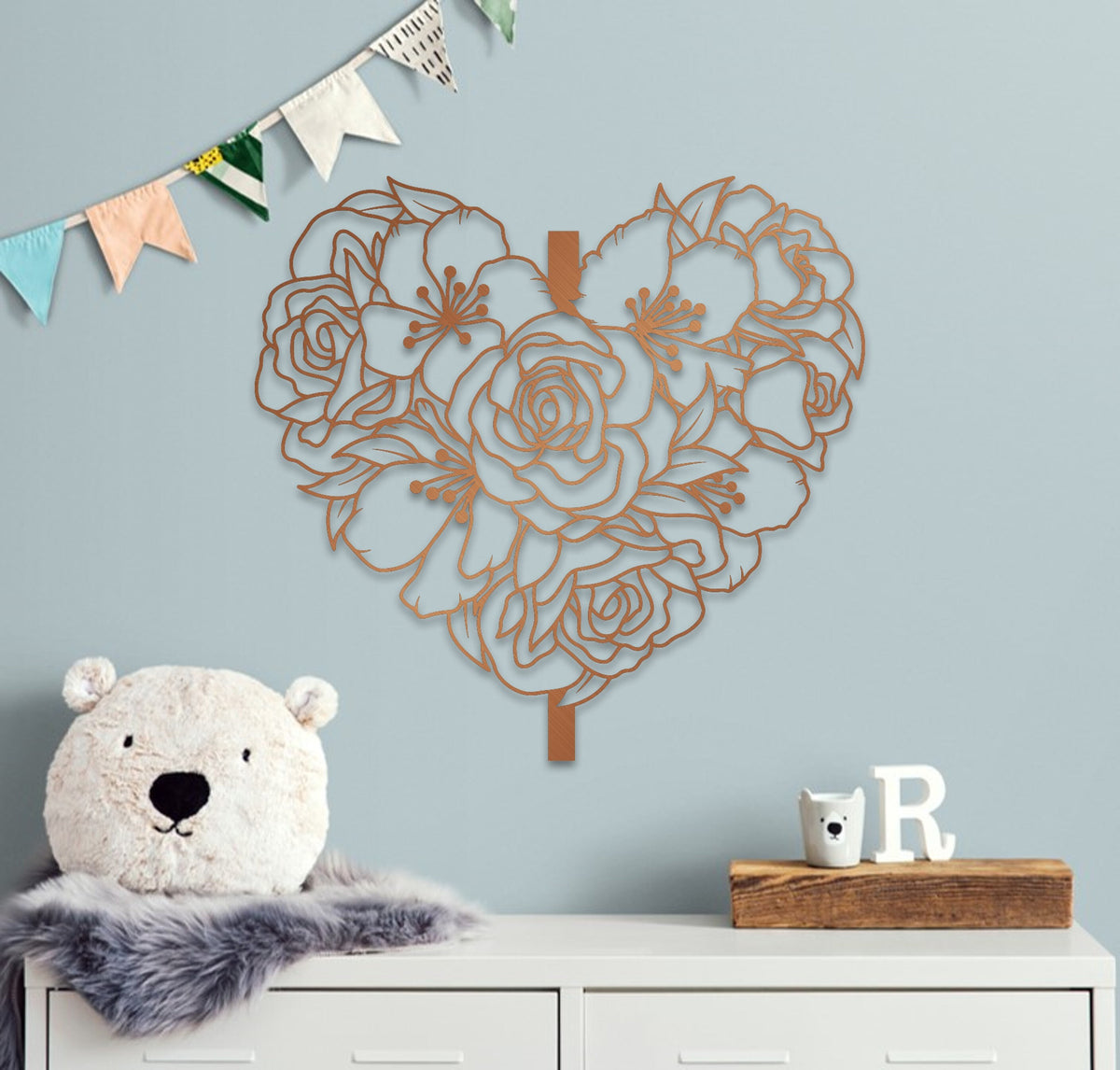 Heart Rose Metal Wall Art Floral Modern Metal Wall Decor